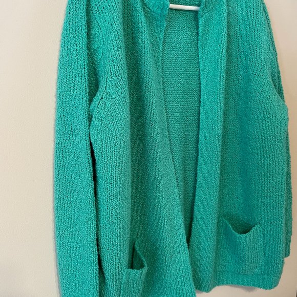 Bonnie Lee Leroy Sz XL Seafoam Green Open Front Acrylic Knit Cardigan Sweater - Picture 5 of 13